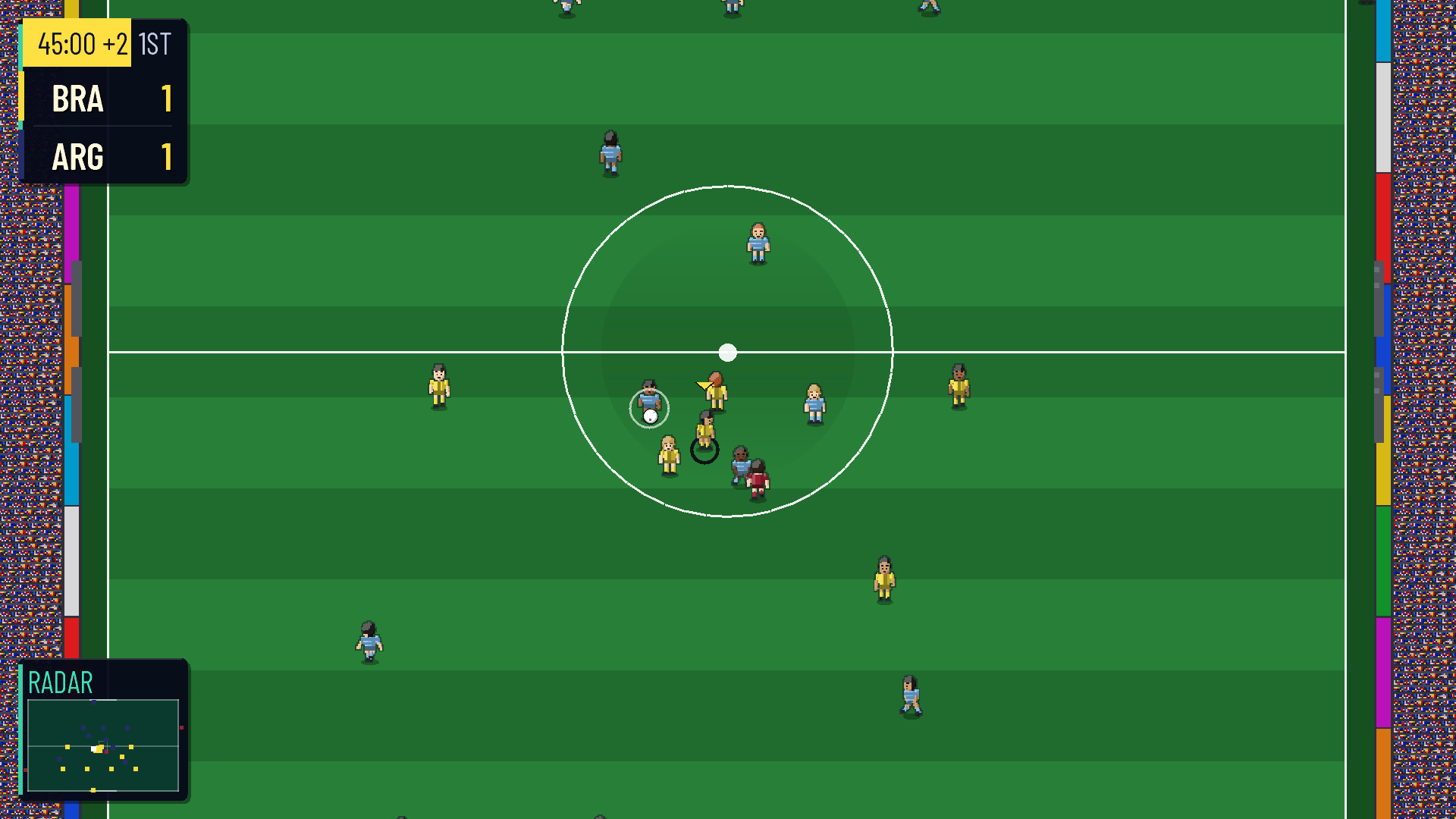 A rainy top-down match between Brazil and Argentina in Fabulous Football
